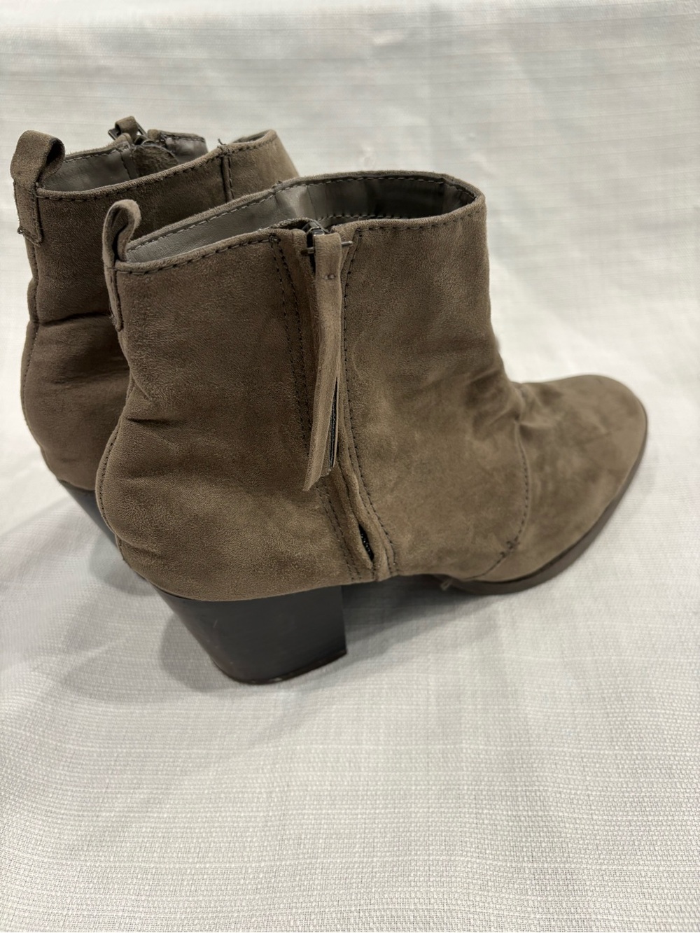Old Navy Taupe Suede Ankle Booties with Side Zip